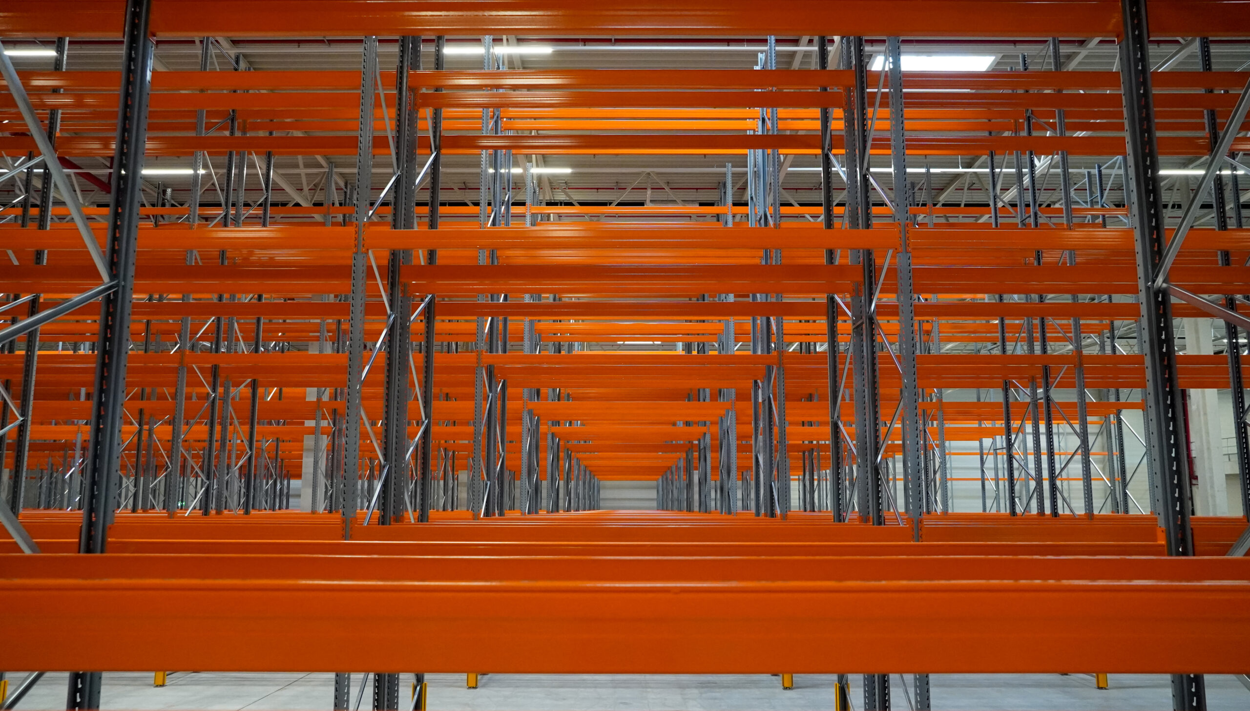 logistics warehouse with empty high racks in Germany